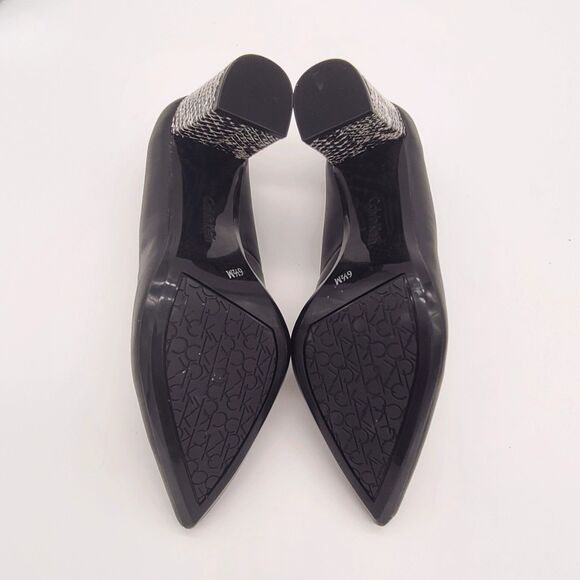 Calvin Klein NEW Eviti Black Leather Snakeskin 3.5" Block Heels Size 6.5 M - Picture 6 of 8